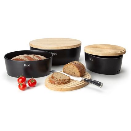 Continenta C3731 - Portapane con coperchio 27x20 cm nero/legno di gomma