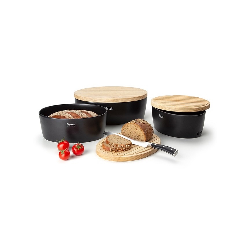 Continenta C3731 - Portapane con coperchio 27x20 cm nero/legno di gomma