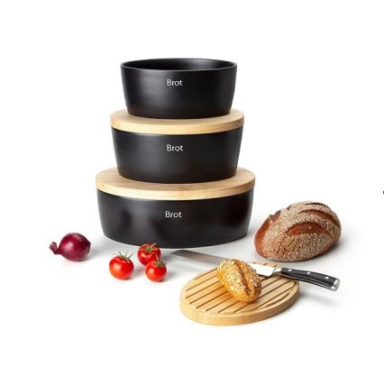 Continenta C3731 - Portapane con coperchio 27x20 cm nero/legno di gomma
