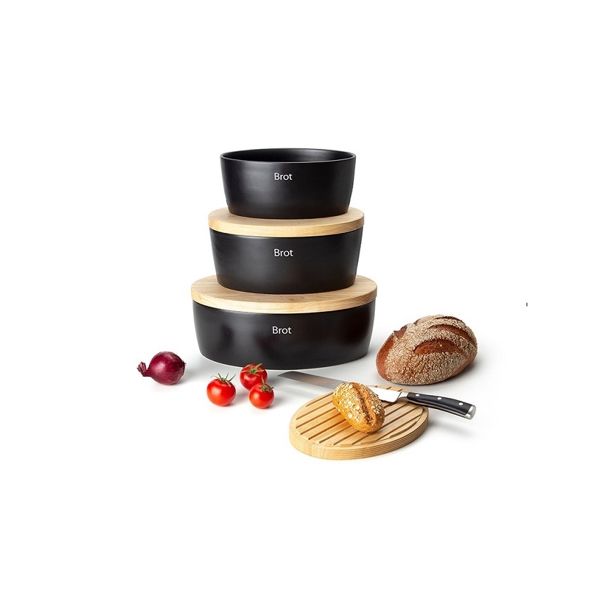Continenta C3731 - Portapane con coperchio 27x20 cm nero/legno di gomma