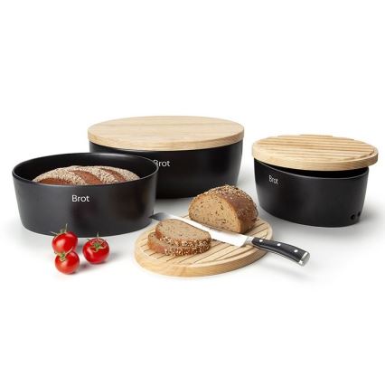Continenta C3732 - Portapane con coperchio 36x23 cm nero/legno di hevea