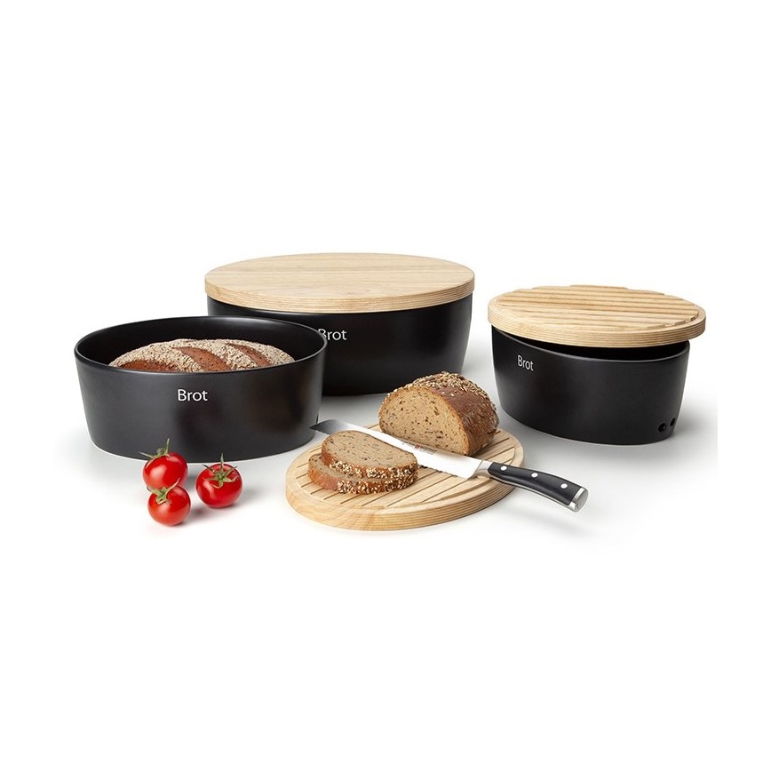 Continenta C3732 - Portapane con coperchio 36x23 cm nero/legno di hevea