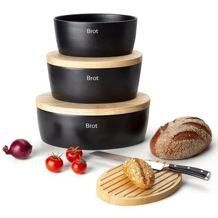 Continenta C3732 - Portapane con coperchio 36x23 cm nero/legno di hevea