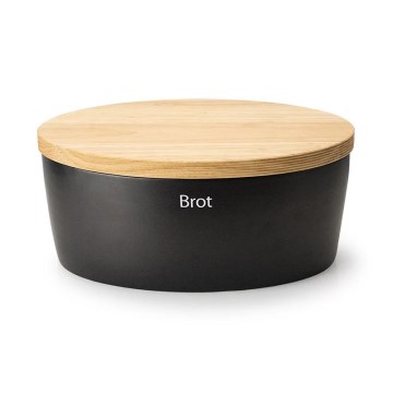 Continenta C3736 - Portapane con coperchio 36x23 cm nero/legno di caucciù