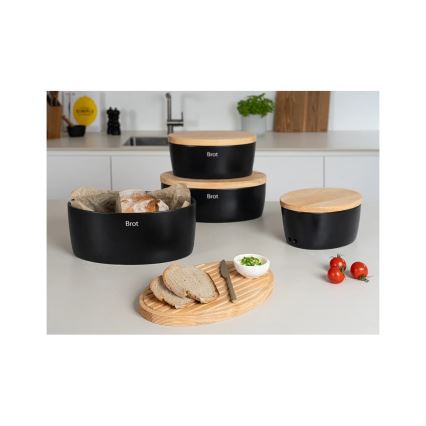Continenta C3736 - Portapane con coperchio 36x23 cm nero/legno di caucciù