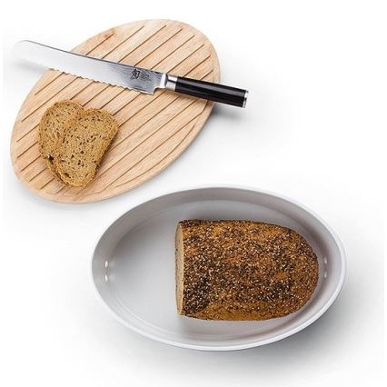 Continenta C3930 - Portapane con coperchio 30x23 cm bianco/legno di gomma
