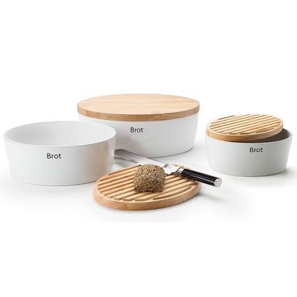 Continenta C3930 - Portapane con coperchio 30x23 cm bianco/legno di gomma