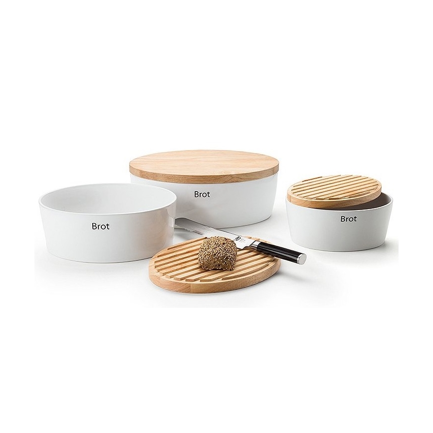 Continenta C3930 - Portapane con coperchio 30x23 cm bianco/legno di gomma