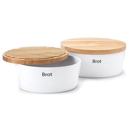 Continenta C3930 - Portapane con coperchio 30x23 cm bianco/legno di gomma