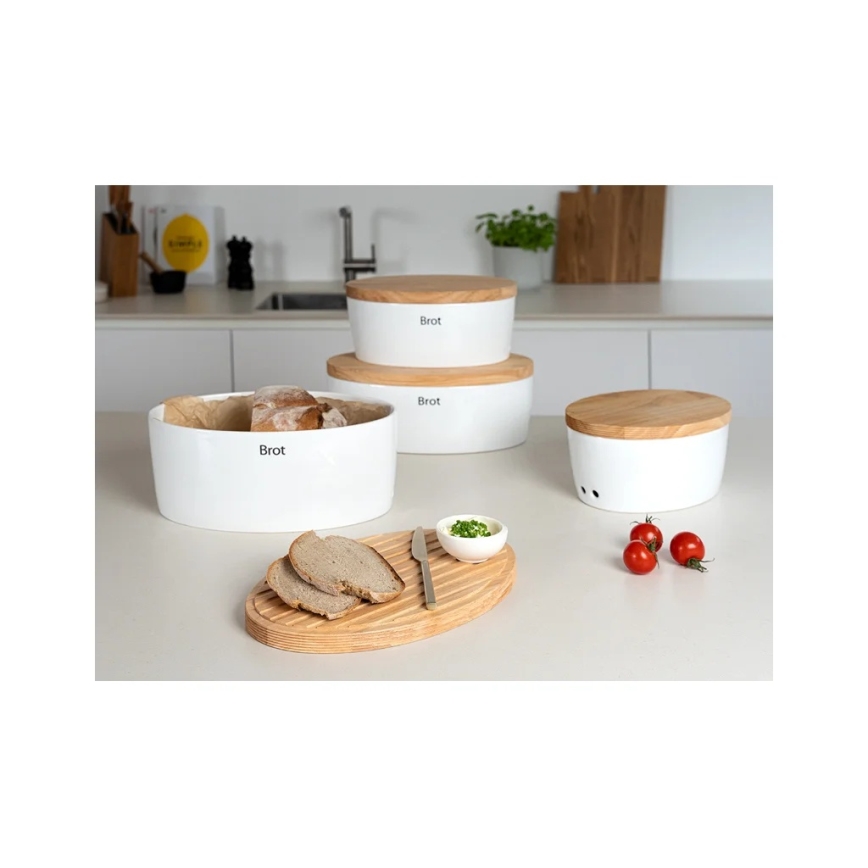 Continenta C3936 - Portapane con coperchio 36x23 cm bianco/legno di caucciù