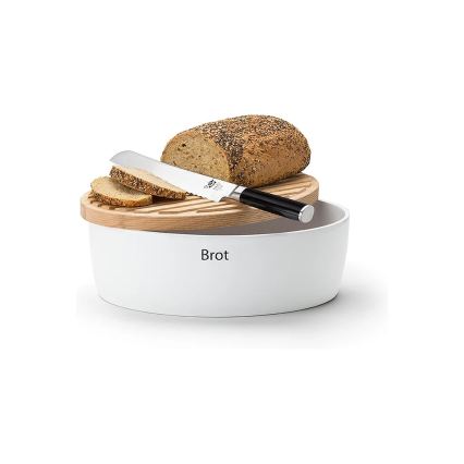 Continenta C3936 - Portapane con coperchio 36x23 cm bianco/legno di caucciù