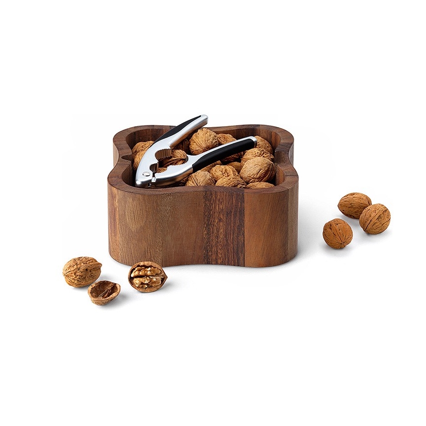Continente C4895 - Ciotola per noci con schiaccianoci 24,5x24,5x8 cm legno di noce