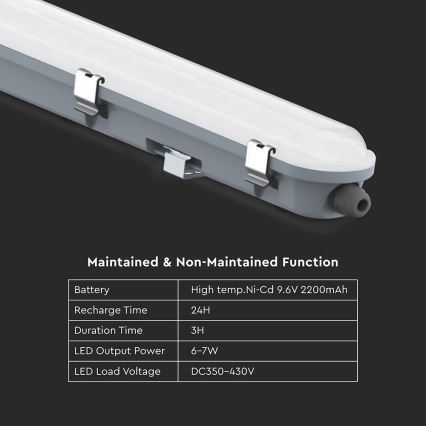Apparecchio fluorescente tecnico a LED con modulo di emergenza 36W/230V 6500K IP65 2200 mAh 120 cm