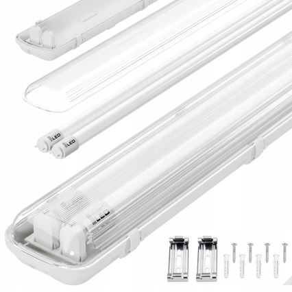 Corpo illuminante tecnico LED per tubi T8, 2x G13, 20W, 230V, 6500K, 120 cm, IP65, bianco
