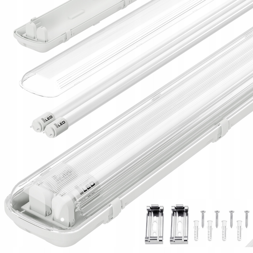 Corpo illuminante tecnico LED per tubi T8, 2x G13, 20W, 230V, 6500K, 120 cm, IP65, bianco