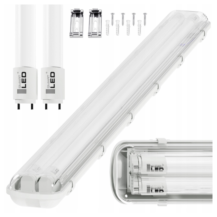 Corpo illuminante tecnico LED per tubi T8, 2x G13, 20W, 230V, 6500K, 120 cm, IP65, bianco