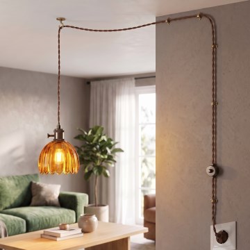 Cottex - Lampada a sospensione con cavo e spina NORA 1xE14/5W/230V marrone