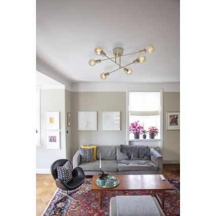 Cottex - Plafoniera da soffitto BATON 6xE27/60W/230V in ottone