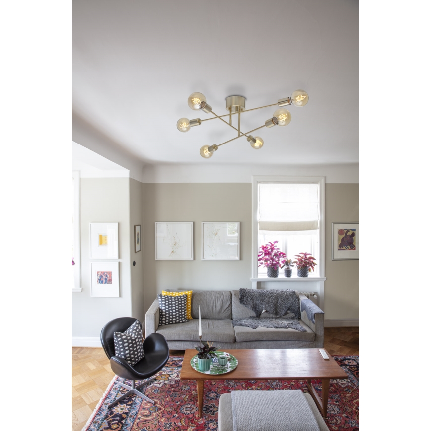 Cottex - Plafoniera da soffitto BATON 6xE27/60W/230V in ottone