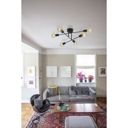 Cottex - Lampada da soffitto a montaggio superficiale BATON 6xE27/60W/230V nero