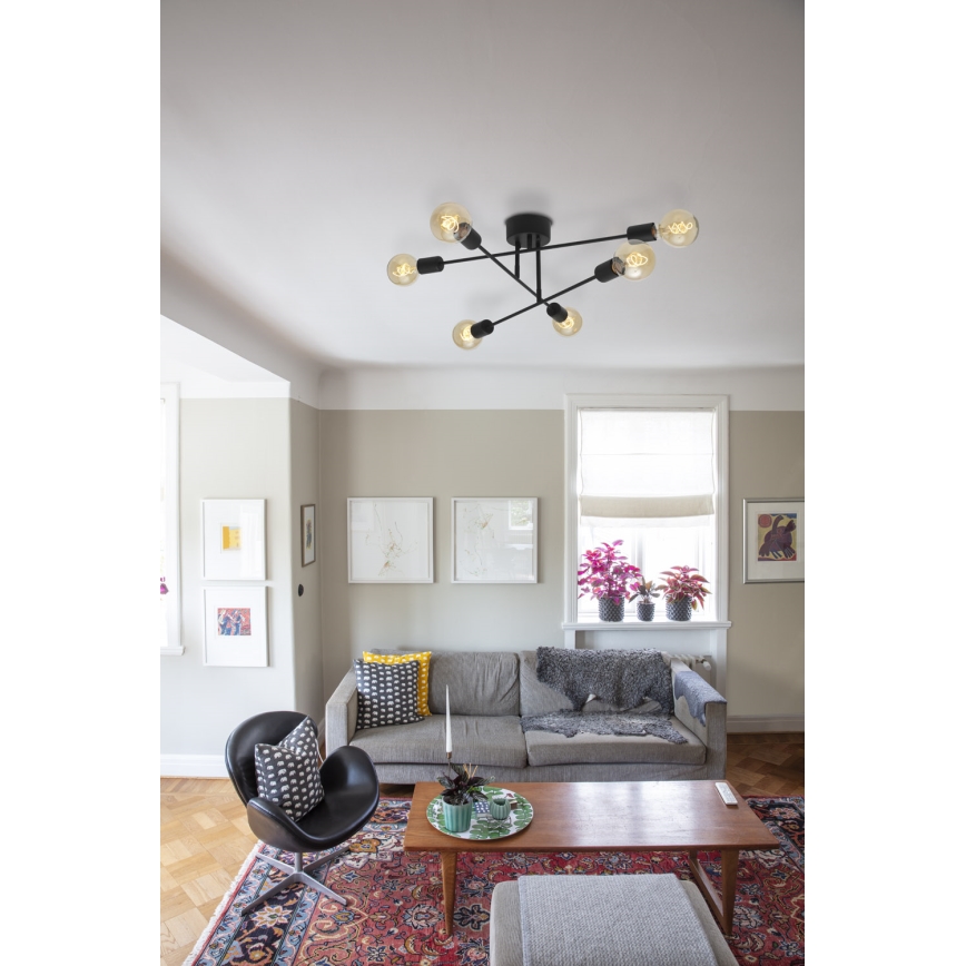 Cottex - Lampada da soffitto a montaggio superficiale BATON 6xE27/60W/230V nero