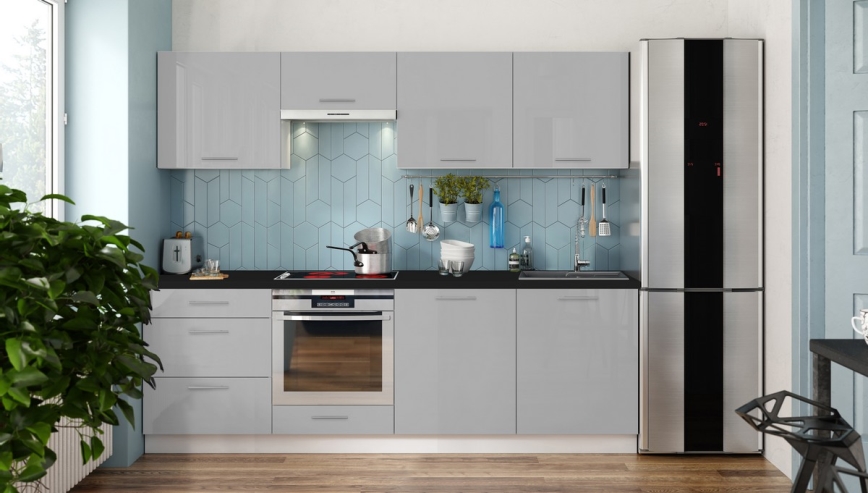 Cucina CELESTE 240 cm grigio lucido