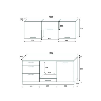 Cucina componibile CELESTE 180 cm, bianco lucido