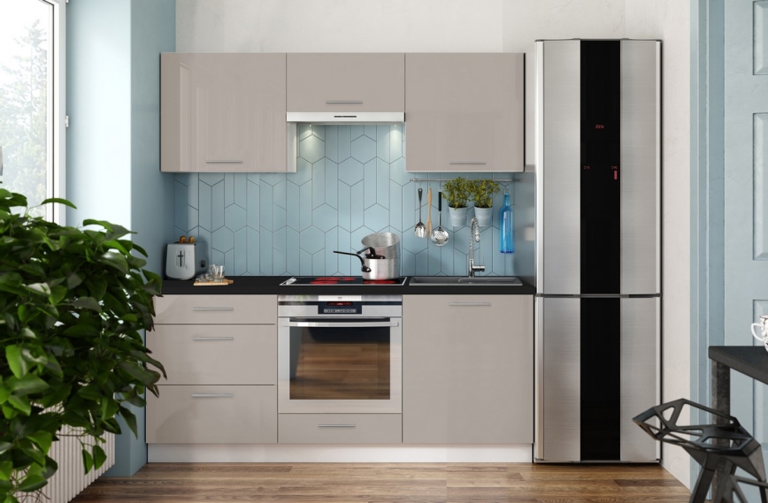 Cucina componibile CELESTE 180 cm, finitura lucida taupe