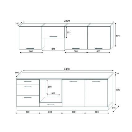 Cucina componibile CELESTE 240 cm, bianco lucido
