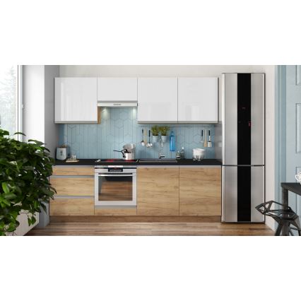Cucina componibile MARINA 240 cm, rovere craft/bianco lucido