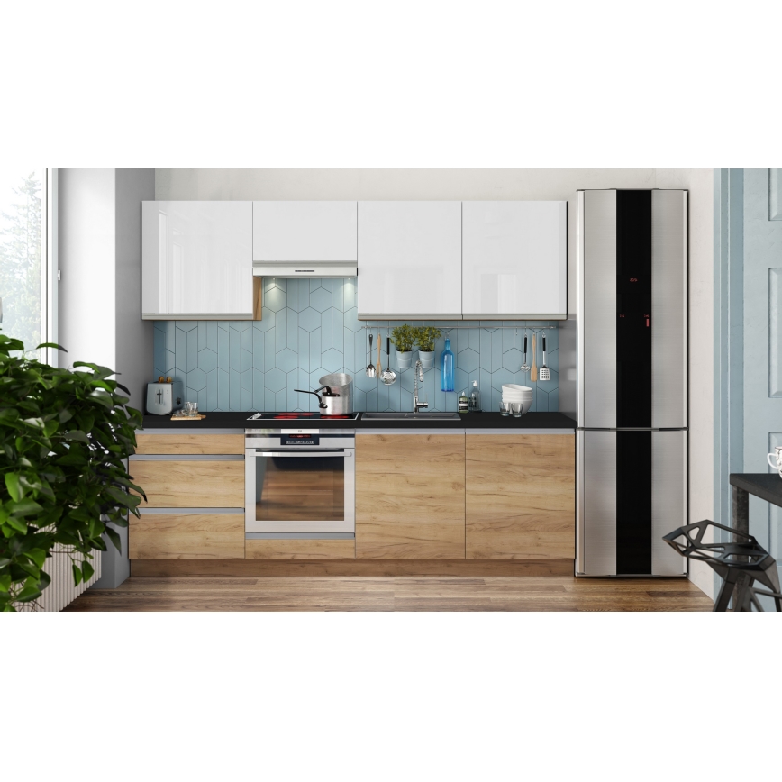 Cucina componibile MARINA 240 cm, rovere craft/bianco lucido