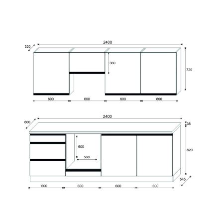 Cucina componibile MARINA 240 cm, rovere craft/bianco lucido