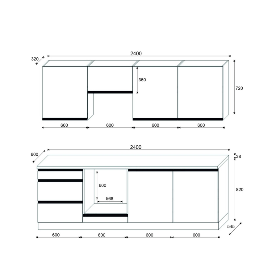 Cucina componibile MARINA 240 cm, rovere craft/bianco lucido
