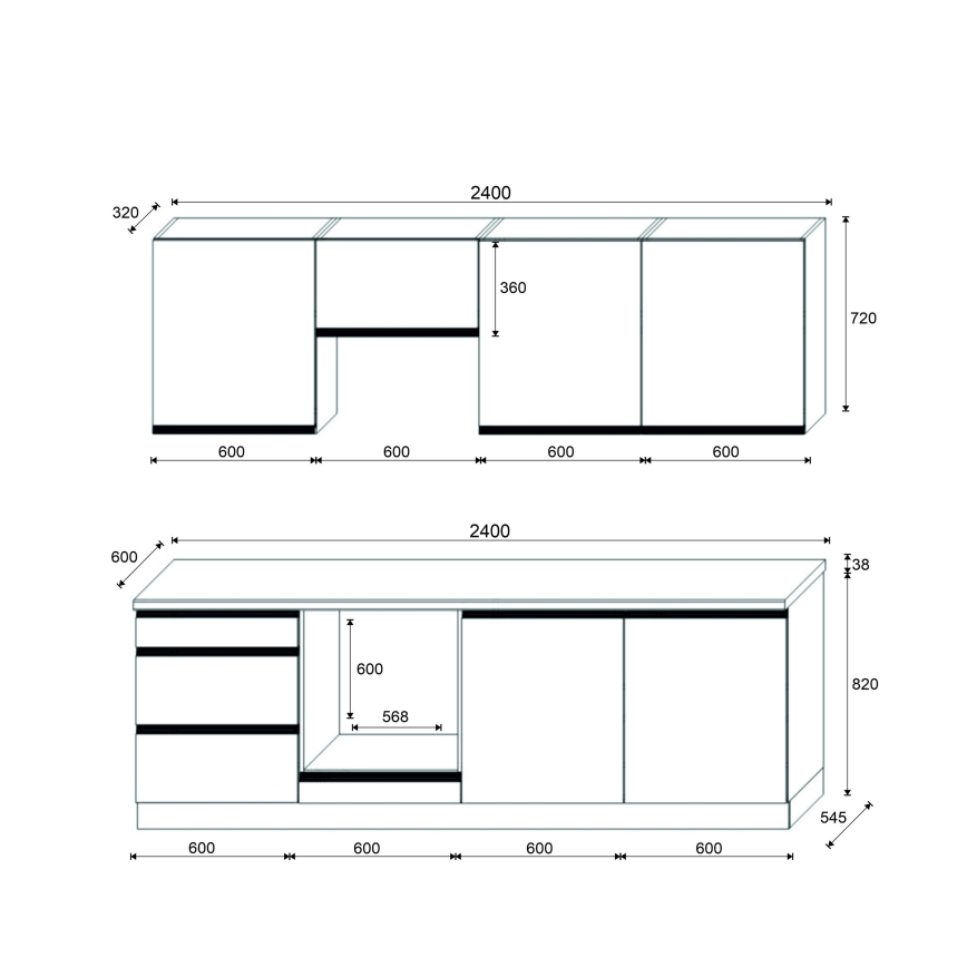 Cucina componibile MARINA 240 cm, rovere craft
