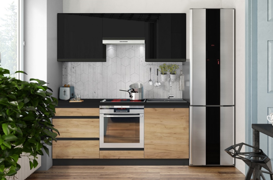 Cucina MARINA 180 cm in rovere artigianale/nero lucido