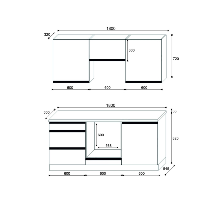 Cucina MARINA 180 cm rovere craft/bianco lucido