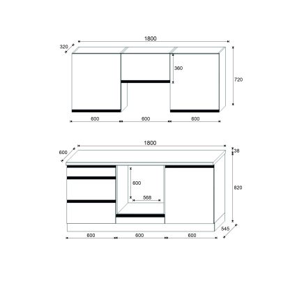 Cucina MARINA 180 cm rovere craft/nero lucido