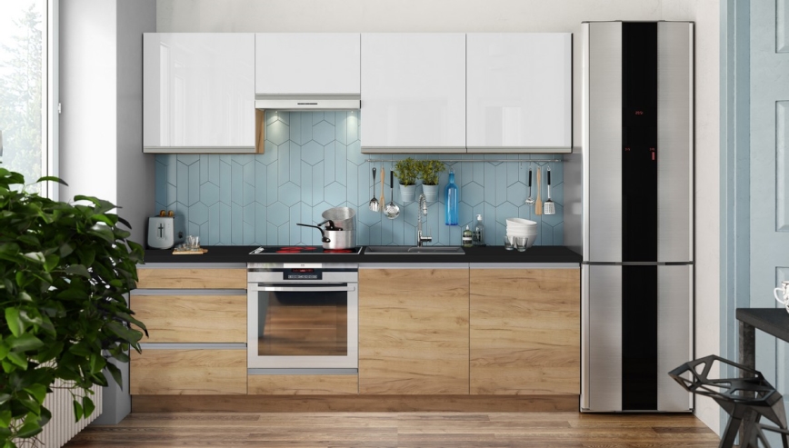 Cucina MARINA 240 cm in rovere artigianale/bianco lucido