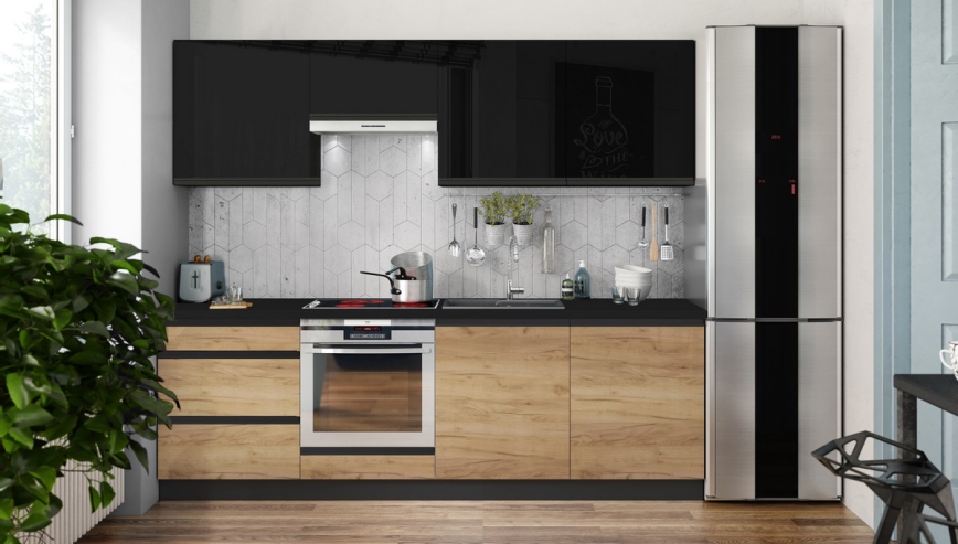 Cucina MARINA 240 cm in rovere artigianale/nero lucido