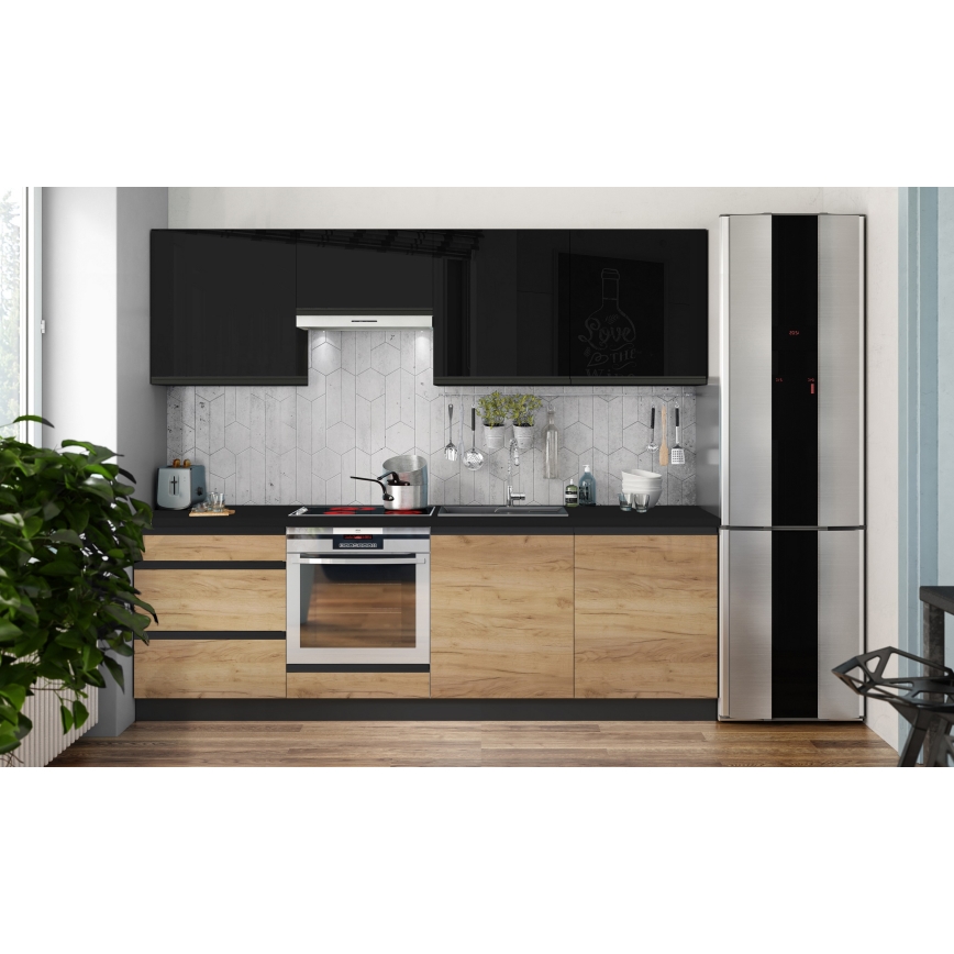 Cucina MARINA 240 cm rovere craft/nero lucido