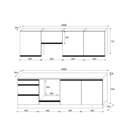 Cucina MARINA 240 cm rovere craft/nero lucido