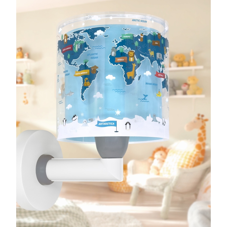 Dalber 40679 - Lampada da parete per bambini WORLD 1xE27/15W/230V blu