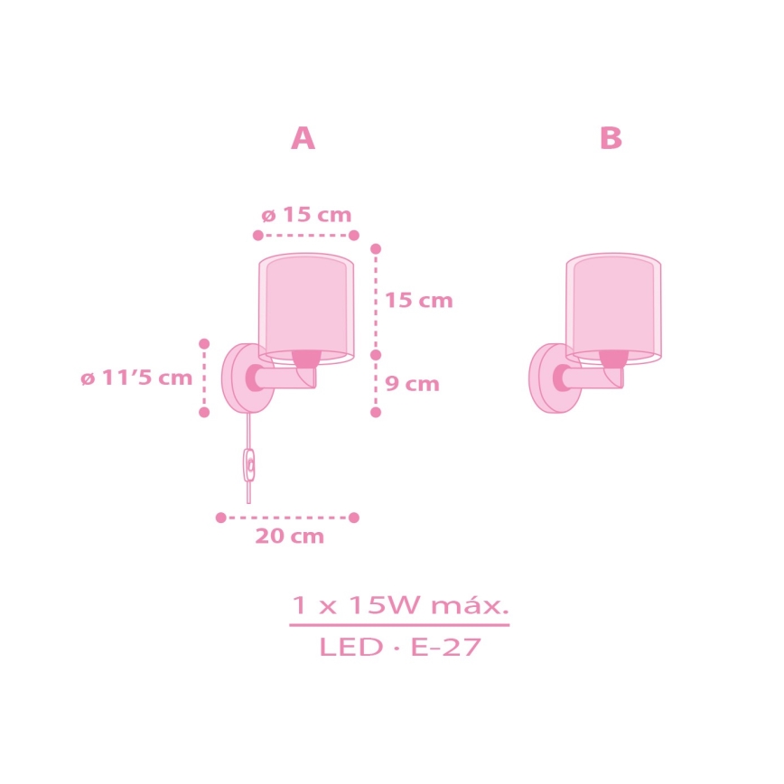 Dalber 41259 - Lampada da parete per bambini HELLO KITTY&FRIENDS 1xE27/15W/230V rosa