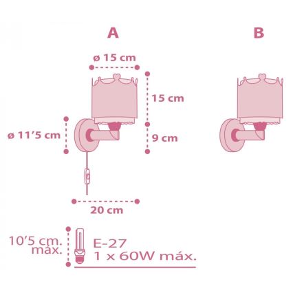 Dalber 61109 - Applique per bambini LITTLE QUEEN 1xE27/60W/230V