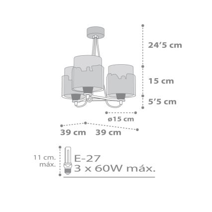 Dalber 61687 - Lampadario per bambini BABY TRAVEL 3xE27/60W/230V