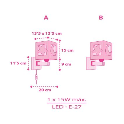 Dalber 63239S - Applique per bambini MOONLIGHT 1xE27/15W/230V rosa