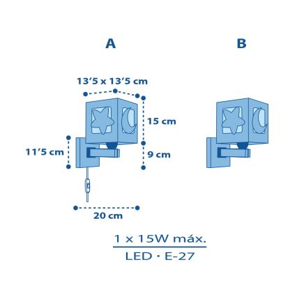 Dalber 63239T - Applique per bambini MOONLIGHT 1xE27/15W/230V blu