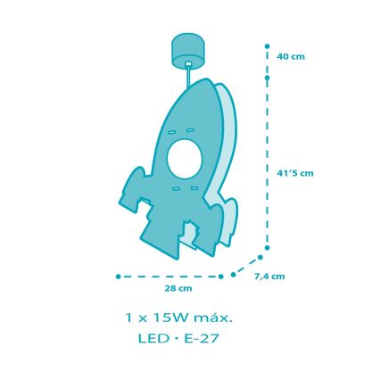 Dalber 63357 - Lampadario per bambini ROCKET 1xE27/15W/230V