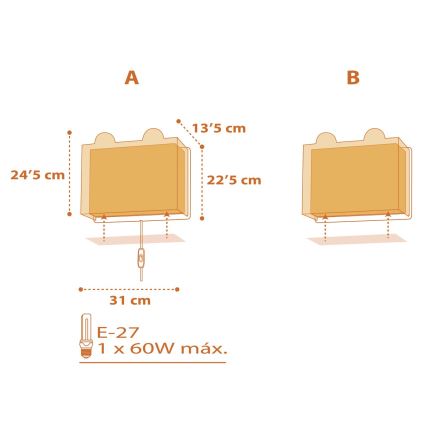 Dalber 64568 - Applique per bambini LITTLE TIGER 1xE27/60W/230V