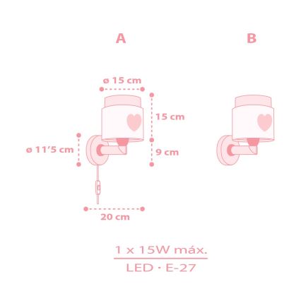 Dalber 76019S - Applique per bambini BABY DREAMS 1xE27/15W/230V rosa